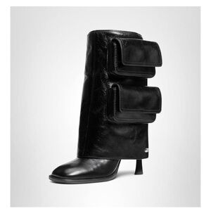 Michael Kors Black Dakota Leather Heel Cargo Pocket Boots size 7